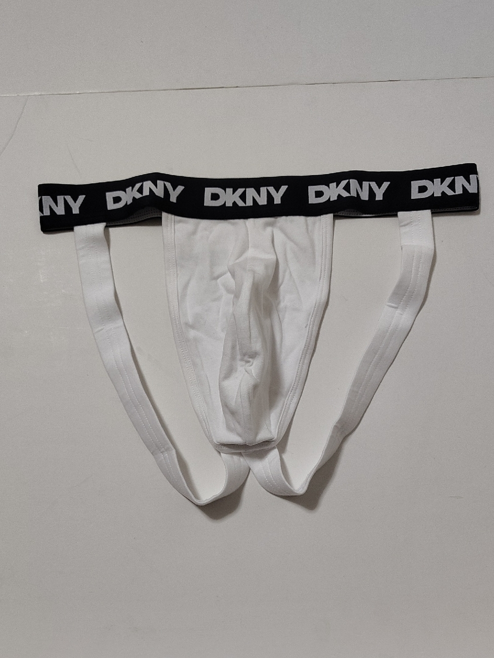 DKNY White Jockstrap with Black Logo Waistband - 1 Pair - Size M